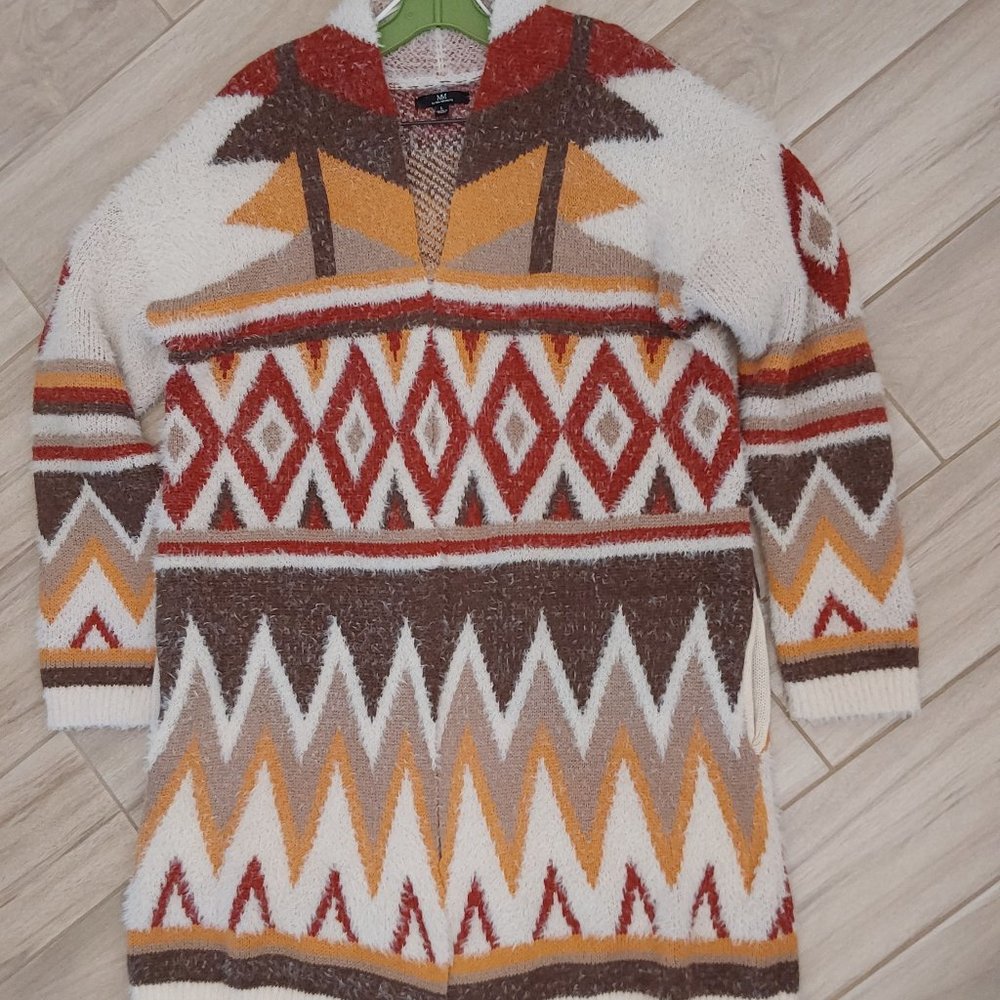 MM by My Michelle Multi-color Geometric Sweater Coat Duster  Size L